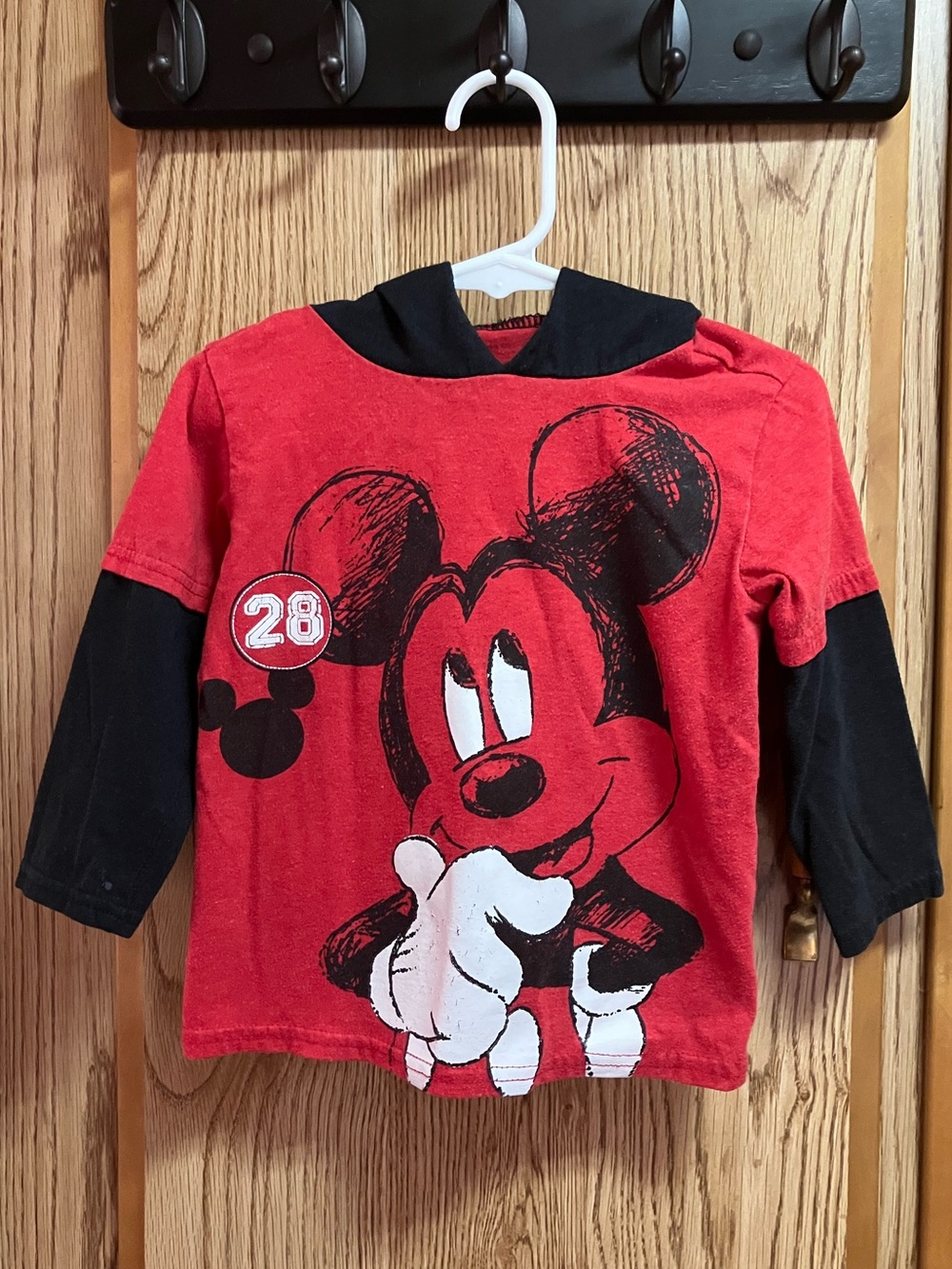 Disney Red & Black Mickey Mouse Hooded Long-Sleeve Tee